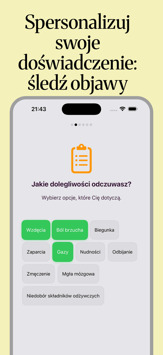 Aplikacja HealthyGut - śledzenie objawów